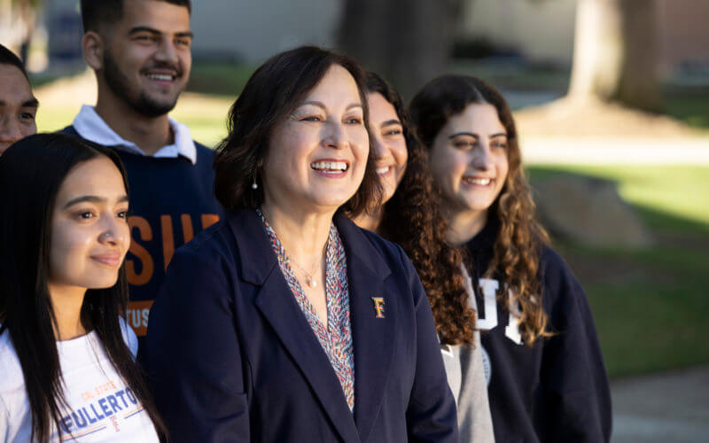CSUF President Alva with group of students