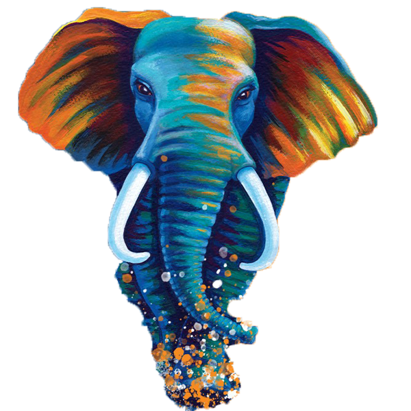 blue and orange elephant