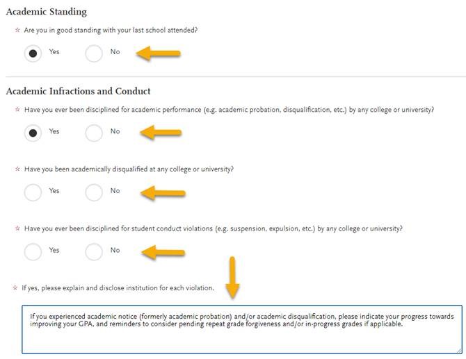 Academic standing page. Read instructions.