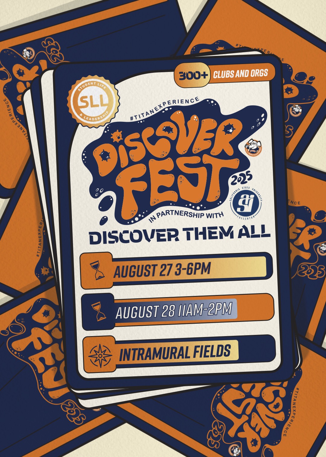 text on playing cards reading Discoverfest Fall 2025 in August