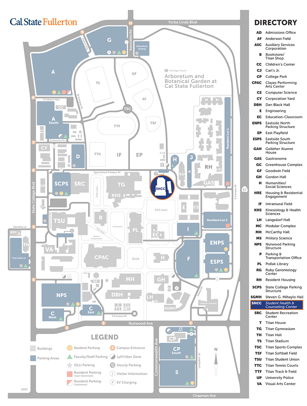 California State University Map highlighting the SHCC building
