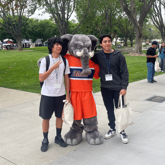Upward Bound Scholars with Cal State Fullerton's mascot, Tuffy the Titan