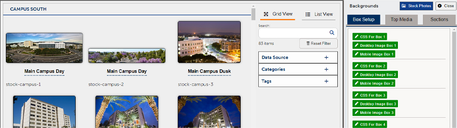 screenshot of the stock photo gallery tool